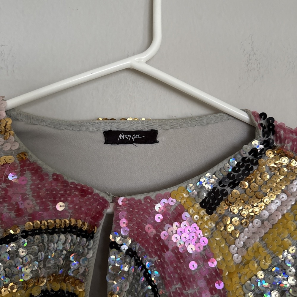 Nasty Gal Collection Embellished Sequin Long Drop Sleeve Jacket US Size 12 - Picture 5 of 10